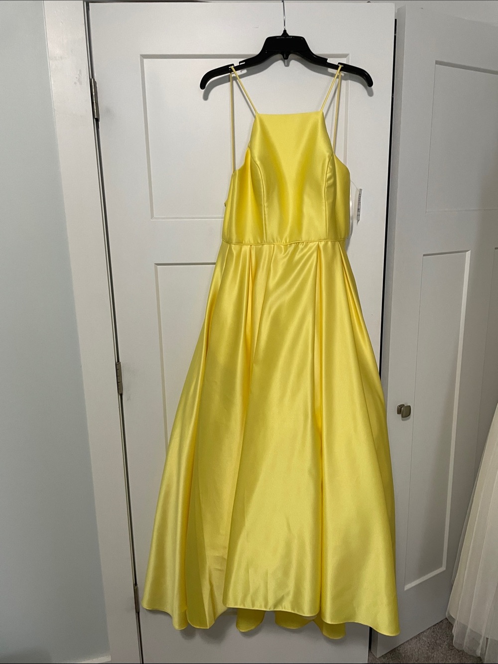 Adam Yellow Satin Evening Dress